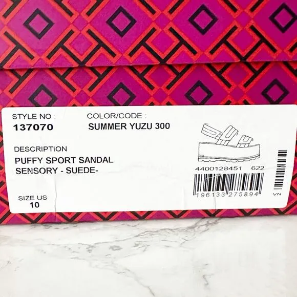 Tory Burch Puffy Sport Adjustable Suede Sandals Women’s Size 10 NEW Summer Yuzu