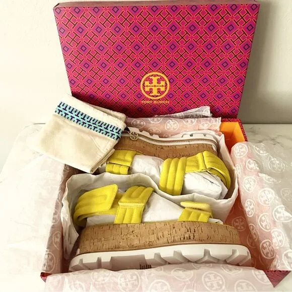 Tory Burch Puffy Sport Adjustable Suede Sandals Women’s Size 10 NEW Summer Yuzu