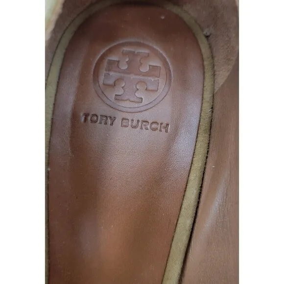 Tory Burch Raya Suede Lace Up Wedge Heels Womens Tan Brown Open Toe Sandals