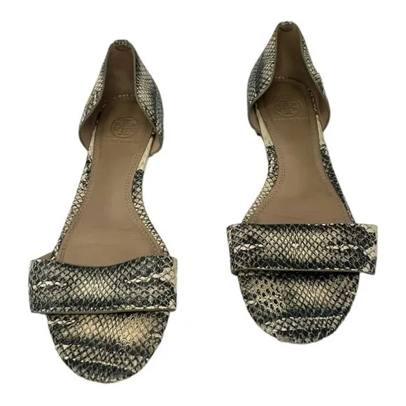Tory Burch Savannah D'Orsay Snakeskin Print Flat Sandals Size 8.5