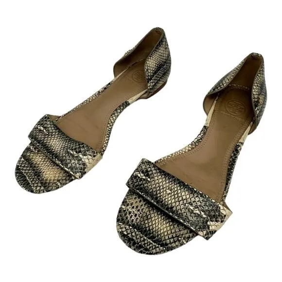 Tory Burch Savannah D'Orsay Snakeskin Print Flat Sandals Size 8.5