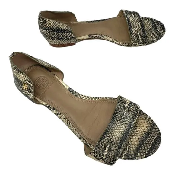 Tory Burch Savannah D'Orsay Snakeskin Print Flat Sandals Size 8.5