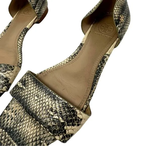 Tory Burch Savannah D'Orsay Snakeskin Print Flat Sandals Size 8.5