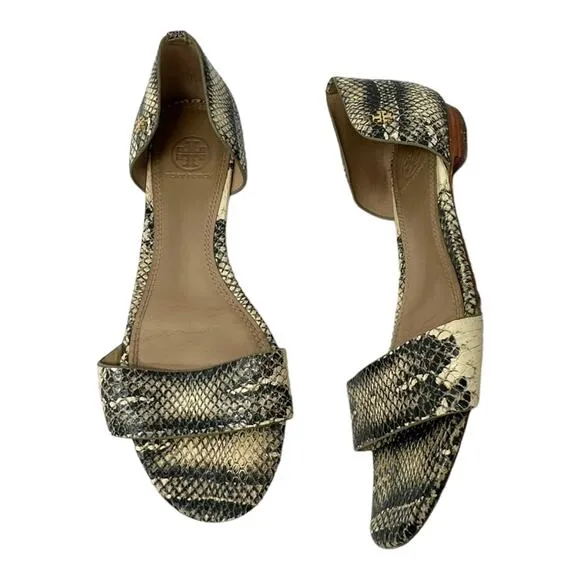 Tory Burch Savannah D'Orsay Snakeskin Print Flat Sandals Size 8.5