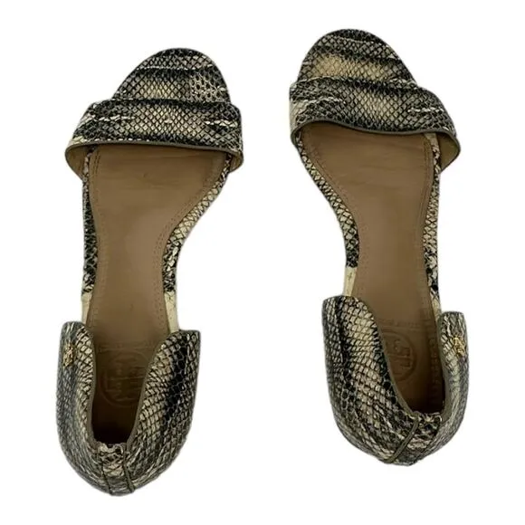 Tory Burch Savannah D'Orsay Snakeskin Print Flat Sandals Size 8.5