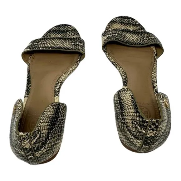 Tory Burch Savannah D'Orsay Snakeskin Print Flat Sandals Size 8.5