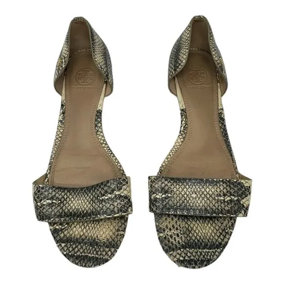 Tory Burch Savannah D'Orsay Snakeskin Print Flat Sandals Size 8.5
