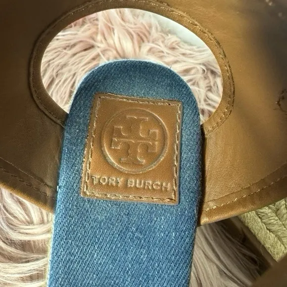 Tory Burch Shaw Denim Wedge Espadrilles Sandals Blue Size 7