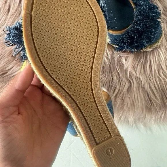 Tory Burch Shaw Denim Wedge Espadrilles Sandals Blue Size 7