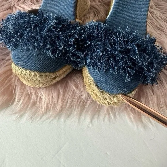 Tory Burch Shaw Denim Wedge Espadrilles Sandals Blue Size 7
