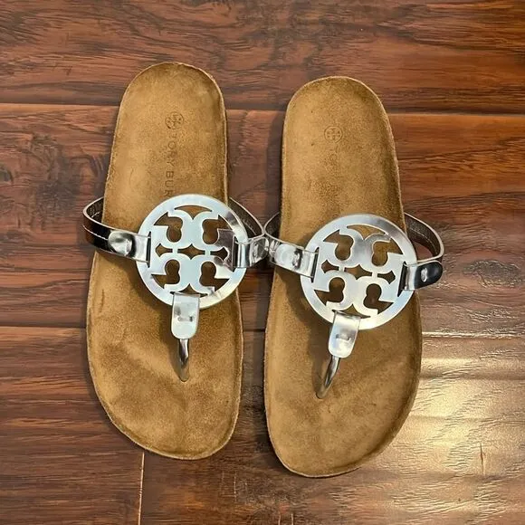 Tory Burch Silver Cloud Miller Sandals Vacation Cruise Resort Wear Beach Boho