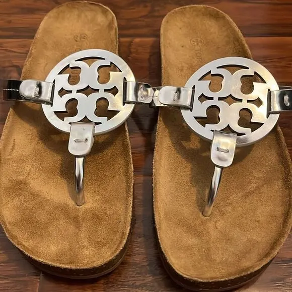 Tory Burch Silver Cloud Miller Sandals Vacation Cruise Resort Wear Beach Boho