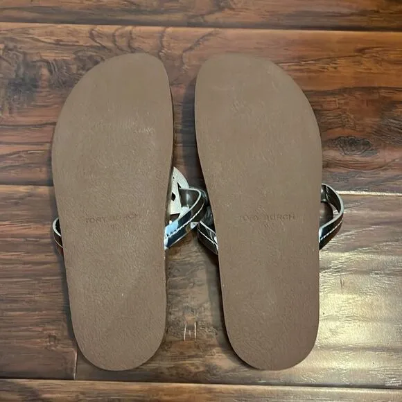Tory Burch Silver Cloud Miller Sandals Vacation Cruise Resort Wear Beach Boho