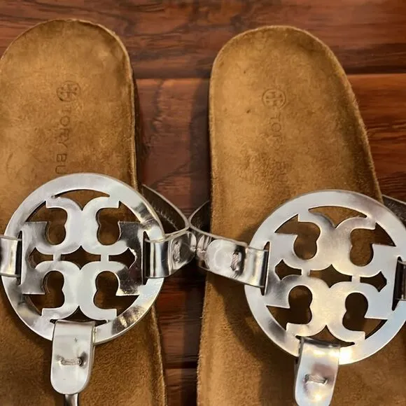 Tory Burch Silver Cloud Miller Sandals Vacation Cruise Resort Wear Beach Boho