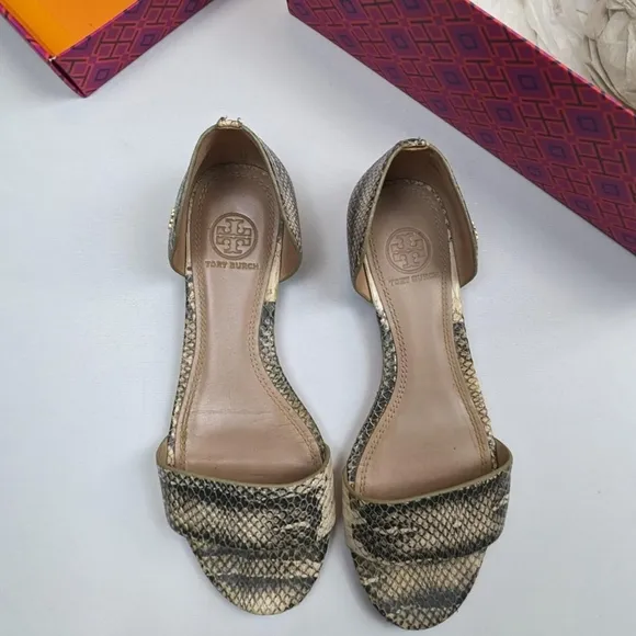 Tory Burch Snakeskin Print Savannah Flat Sandal