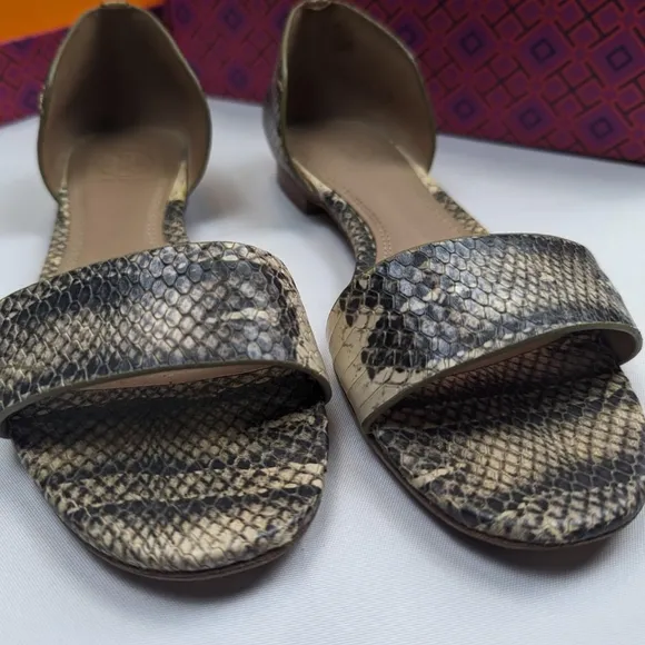 Tory Burch Snakeskin Print Savannah Flat Sandal