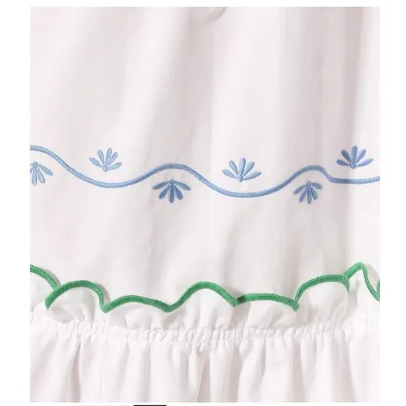 TORY BURCH Tiered Scallop Embroidered Cotton Poplin Wrap Maxi Dress 6