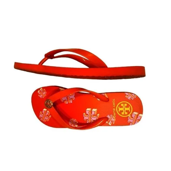 Tory Burch TPU/EVA Flip Flop Sandals Poppy Red Crazy Logo Gold Logo | 8