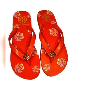 Tory Burch TPU/EVA Flip Flop Sandals Poppy Red Crazy Logo Gold Logo | 8