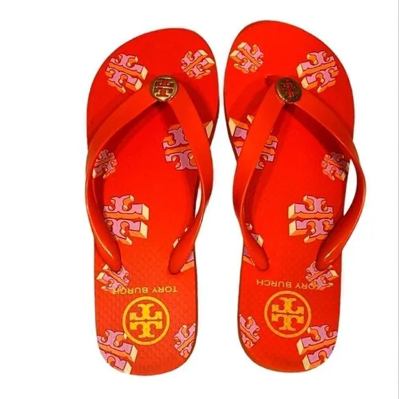 Tory Burch TPU/EVA Flip Flop Sandals Poppy Red Crazy Logo Gold Logo | 8