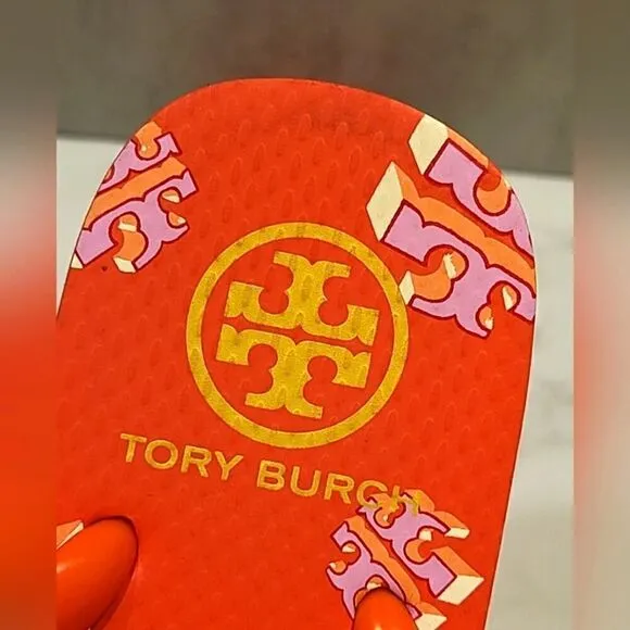 Tory Burch TPU/EVA Flip Flop Sandals Poppy Red Crazy Logo Gold Logo | 8