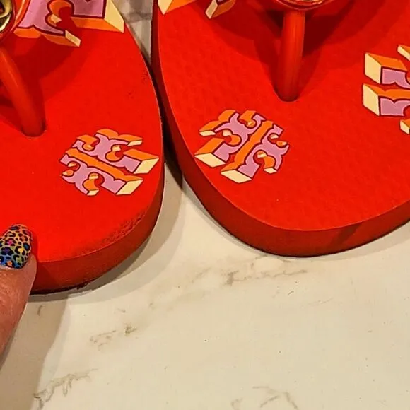 Tory Burch TPU/EVA Flip Flop Sandals Poppy Red Crazy Logo Gold Logo | 8