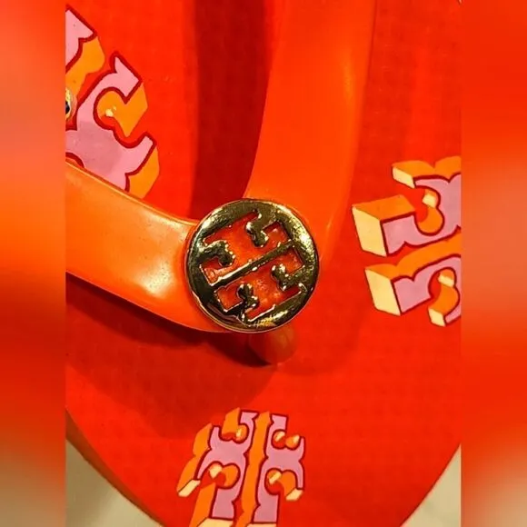 Tory Burch TPU/EVA Flip Flop Sandals Poppy Red Crazy Logo Gold Logo | 8