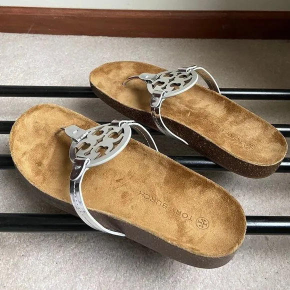 TORY BURCH Women Miller Cloud Goatskin Leather Logo Sandals - NEW NWOB