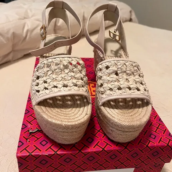 Tory Burch Women's Cream Espadrille Wedge Sandals