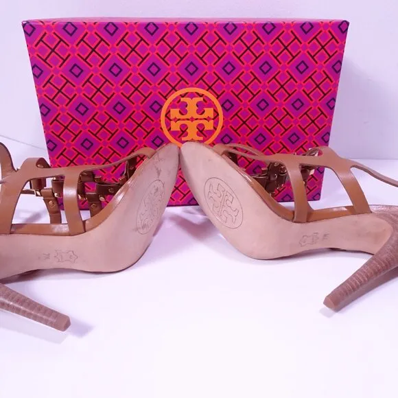 Tory Burch Women's Francesca Gladiator High Pumps Heels Sz 7 NIB 425 Tan