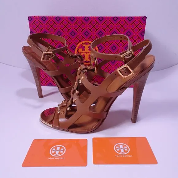 Tory Burch Women's Francesca Gladiator High Pumps Heels Sz 7 NIB 425 Tan