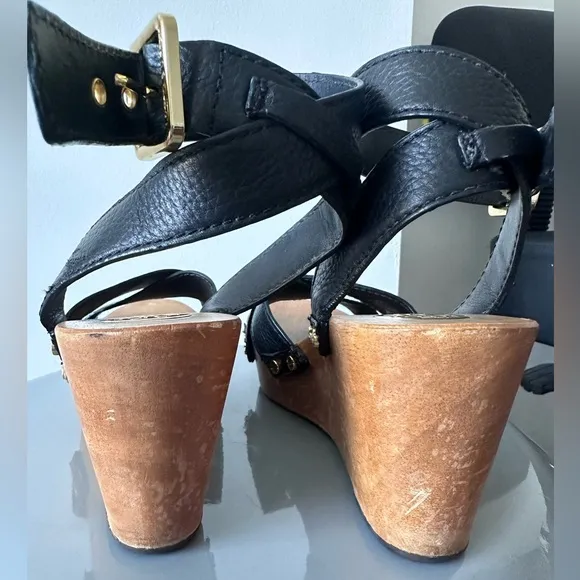 Tory Burch wooden heel leather wedge sandals