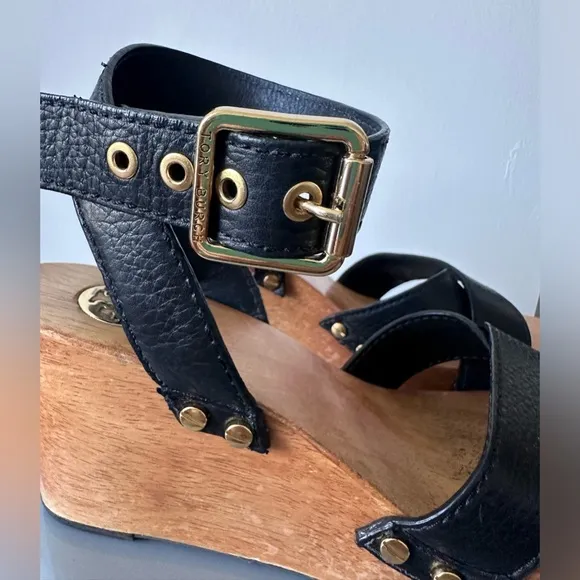 Tory Burch wooden heel leather wedge sandals