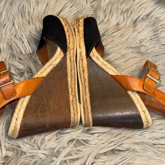 Tory Burch Wooden Rafia Espadrille Wedge Sandals &amp; Shoe Bag Size 9