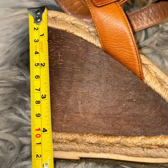Tory Burch Wooden Rafia Espadrille Wedge Sandals &amp; Shoe Bag Size 9