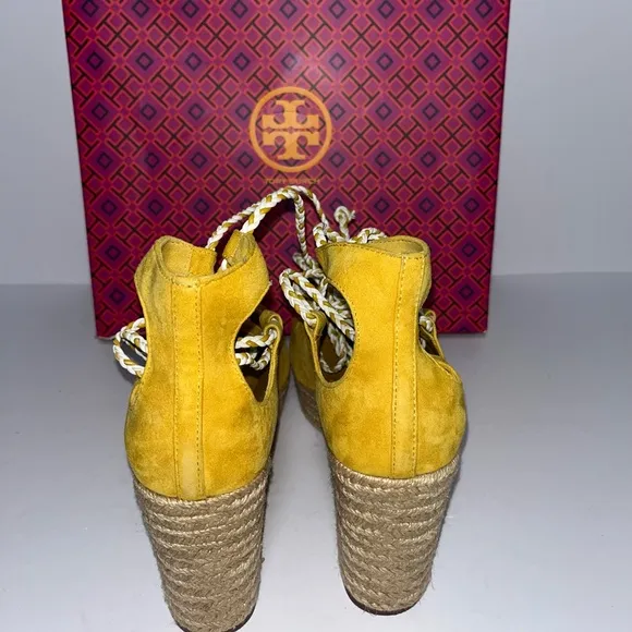 Tory Burch Yellow Wedge Sandals. NWB Size 9
