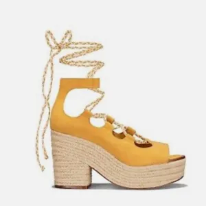 Tory Burch Yellow Wedge Sandals. NWB Size 9