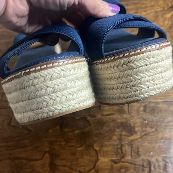 Tory Burch Navy Blue Frieda Platform Espadrille Sandals, size 9