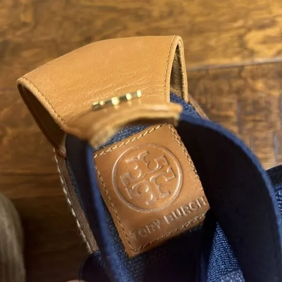 Tory Burch Navy Blue Frieda Platform Espadrille Sandals, size 9