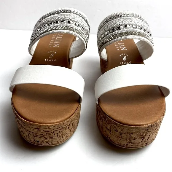 Toscanella Women Silver Embellished Double Band Wedge Sandals Made In Italy  8