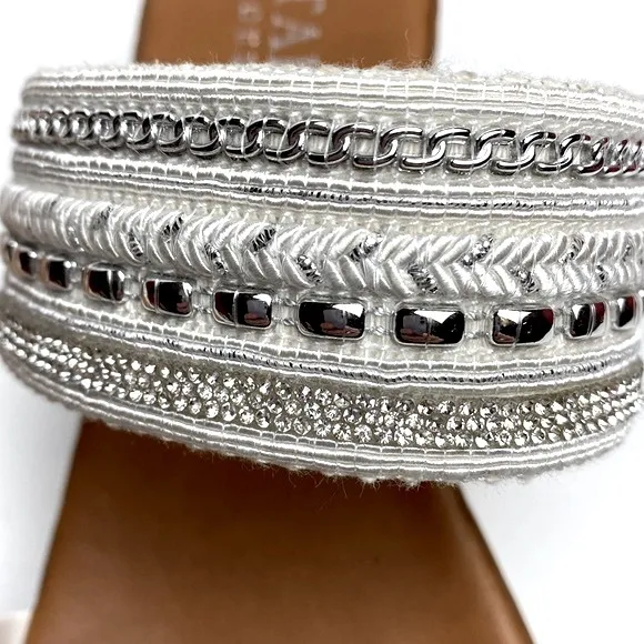 Toscanella Women Silver Embellished Double Band Wedge Sandals Made In Italy  8
