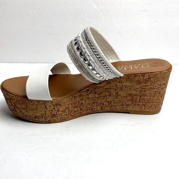 Toscanella Women Silver Embellished Double Band Wedge Sandals Made In Italy  8