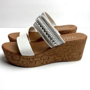Toscanella Women Silver Embellished Double Band Wedge Sandals Made In Italy  8