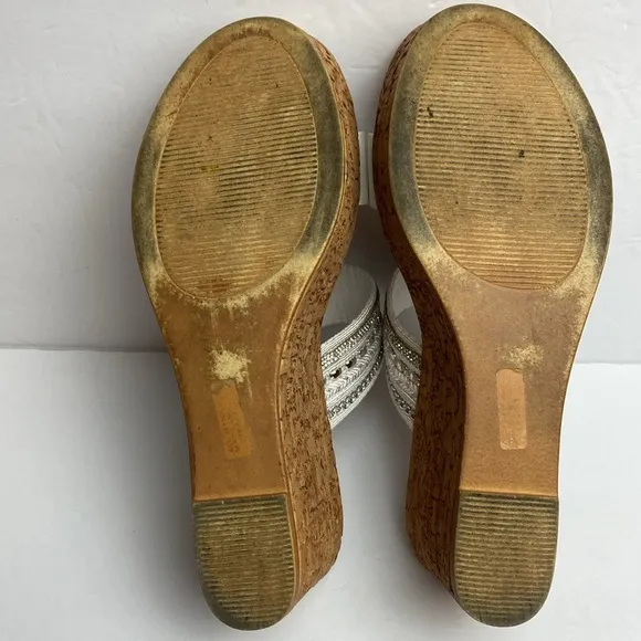 Toscanella Women Silver Embellished Double Band Wedge Sandals Made In Italy  8