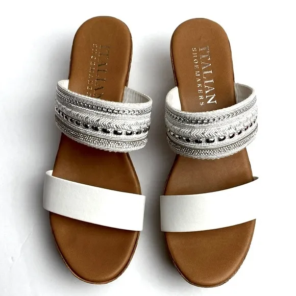Toscanella Women Silver Embellished Double Band Wedge Sandals Made In Italy  8