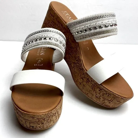 Toscanella Women Silver Embellished Double Band Wedge Sandals Made In Italy  8