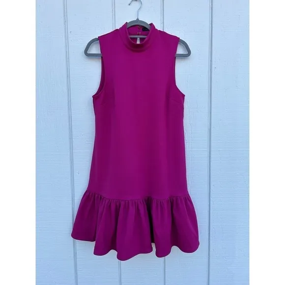 Trina by Trina Turk Pink Purple Mini Dress, Bottom Ruffle, Back Keyhole Cut Out
