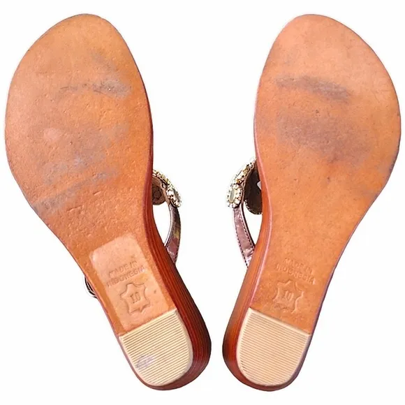 TRINA TURK 'Argentina' Leather Sandals, Size 10, Natural Shells &amp; Rhinestones