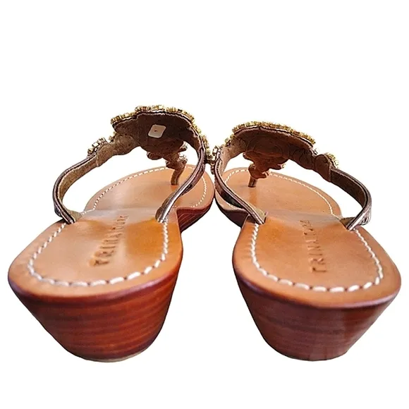 TRINA TURK 'Argentina' Leather Sandals, Size 10, Natural Shells &amp; Rhinestones