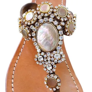 TRINA TURK 'Argentina' Leather Sandals, Size 10, Natural Shells &amp; Rhinestones